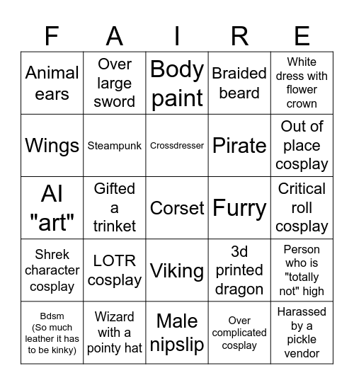 Ren Faire Bingo Card