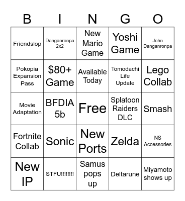 Nintendo Direct 9/9/2026 Bingo Card