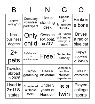 Controller's Group BINGO! Bingo Card