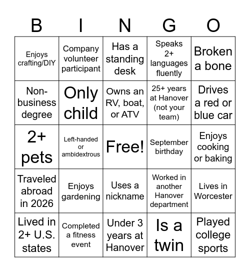 Controller's Group BINGO! Bingo Card