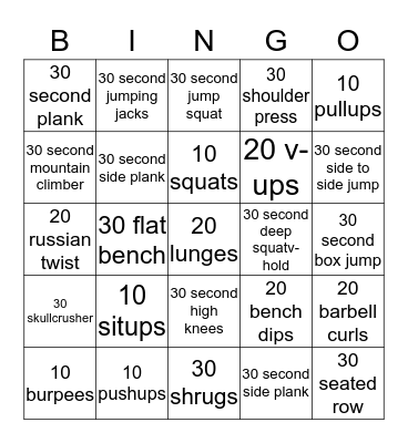 Bingo fitness Bingo Card