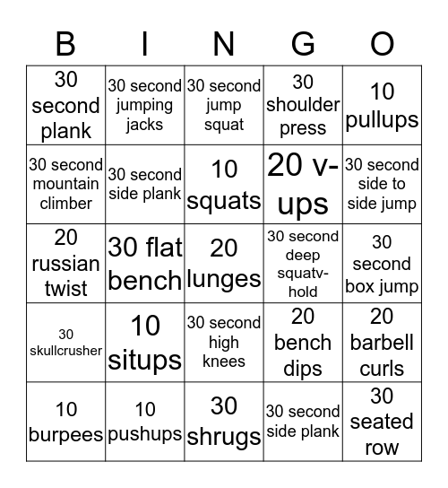 Bingo fitness Bingo Card