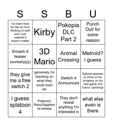 nintendo directtttt Bingo Card