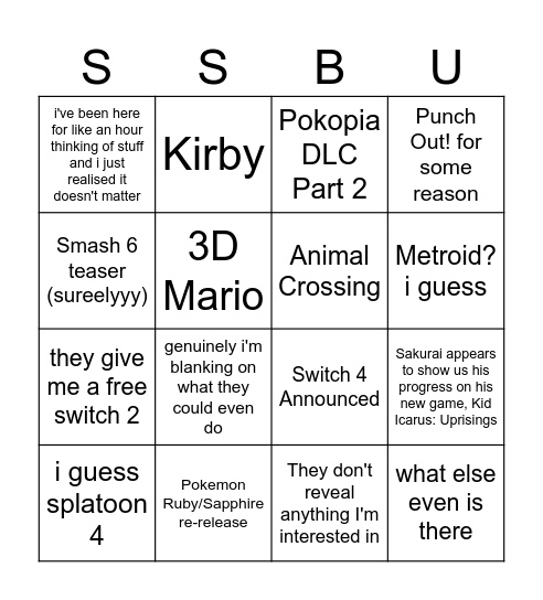 nintendo directtttt Bingo Card