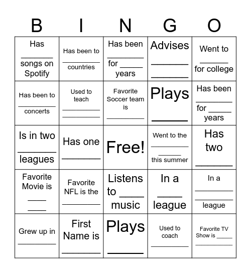 Getting to Know Mr. Lohr Bingo Card