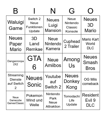 Nintendo Direct September 2026 Bingo Card