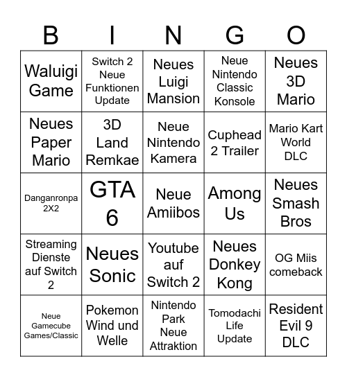 Nintendo Direct September 2026 Bingo Card