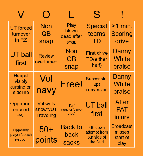 VOLS! Bingo Card