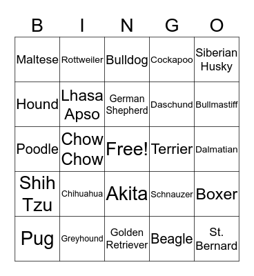 Puppy Bingo Card