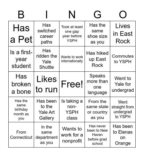 SAYPH Bingo Card