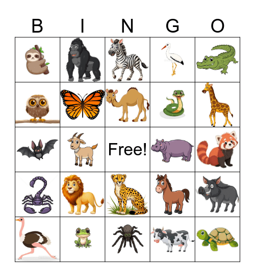 Zoo Bingo Card