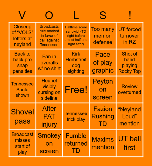 VOLS! Bingo Card