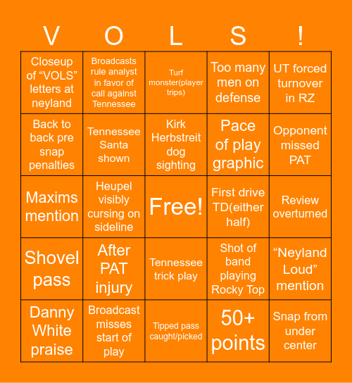 VOLS! BINGO Card