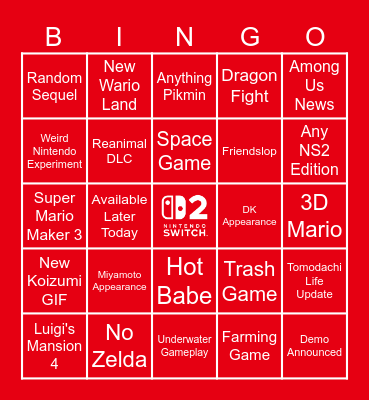 NS2 Direct September Bingo Card