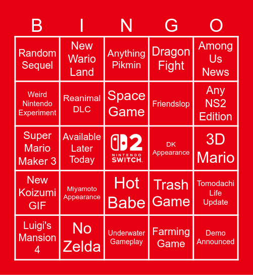 NS2 Direct September Bingo Card