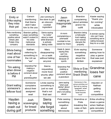 Wedding-weekend Bingo Card