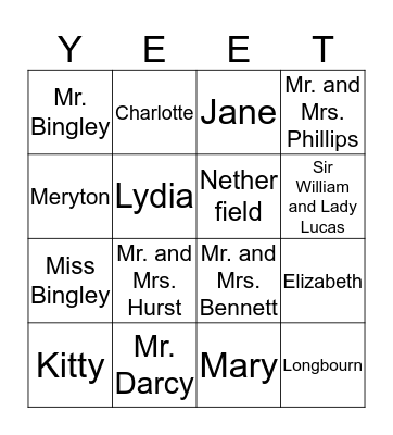 Pride and Prejudice Chapters 6-8   Bingo Card