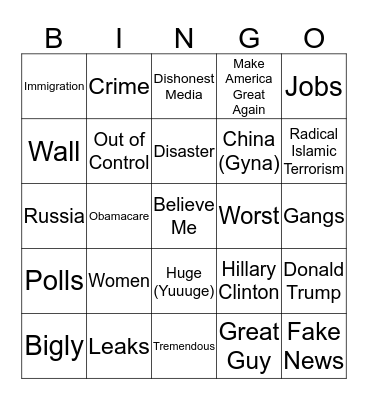 Congressional Address Bingo Card