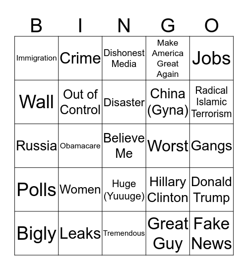 Congressional Address Bingo Card