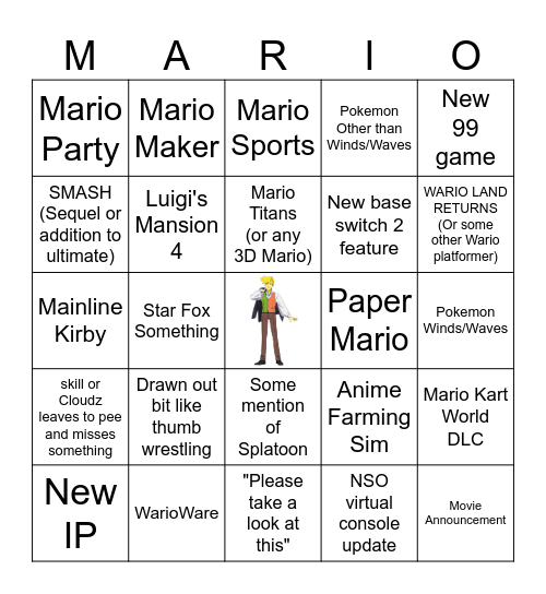Nintendo Direct Bingo Card