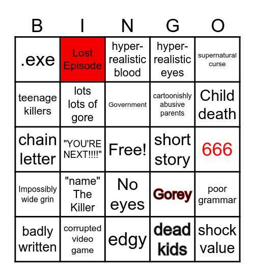 Creepypasta Bingo Card