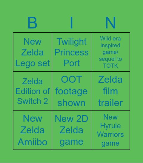 Zelda Direct Bingo Card Bingo Card