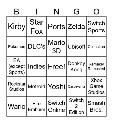 Nintendo Direct 09/09/2026 Bingo Card