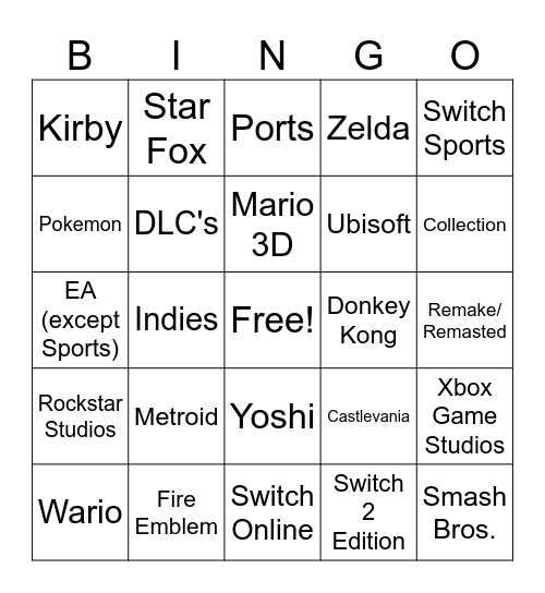 Nintendo Direct 09/09/2026 Bingo Card