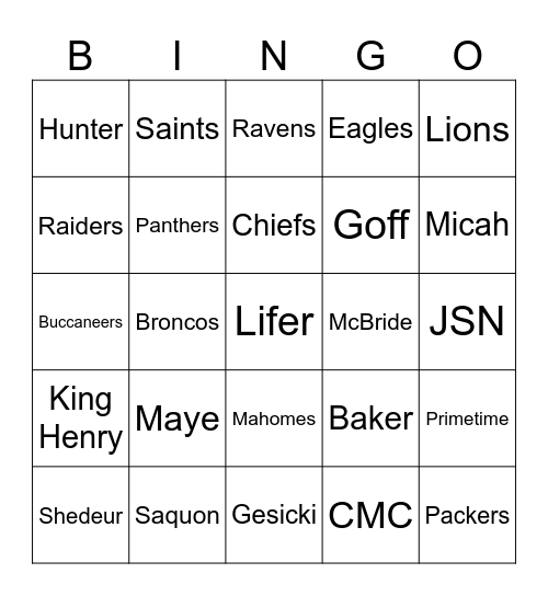 Football Kickoff Bingo Card
