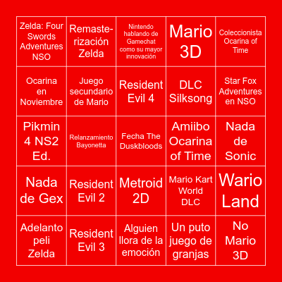 Nintendo Direct Septiembre 2026 Bingo Card