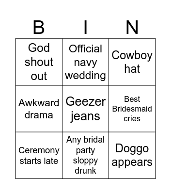 Wedding Bingo Card