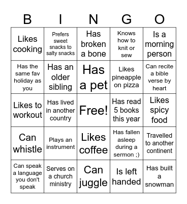 Ice breaker card Bingo Card