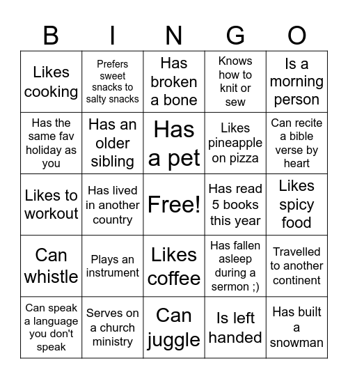 Ice breaker card Bingo Card