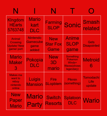 Nintendo Direct Bingo September Bingo Card