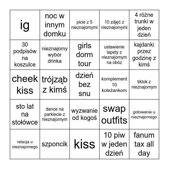 PWR Bingo Card