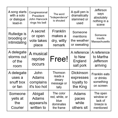 1776 Musical Bingo Card