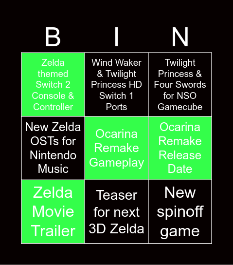 Zelda 40th Direct Predictions Bingo Card