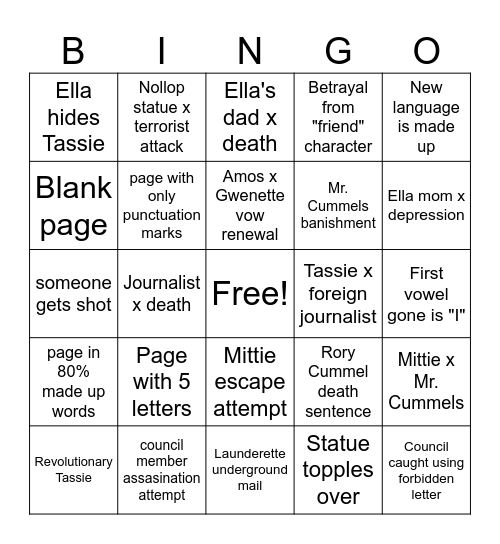 Ella Minnow Pea Bingo Card