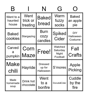 Fall Vibes Bingo Card