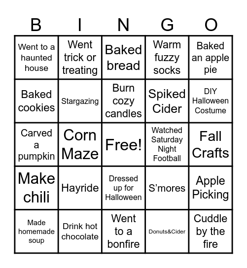 Fall Vibes Bingo Card
