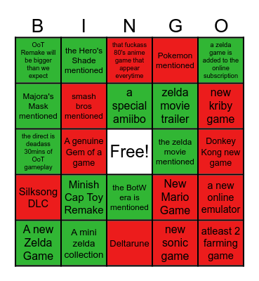 The September Directs Bingo Card