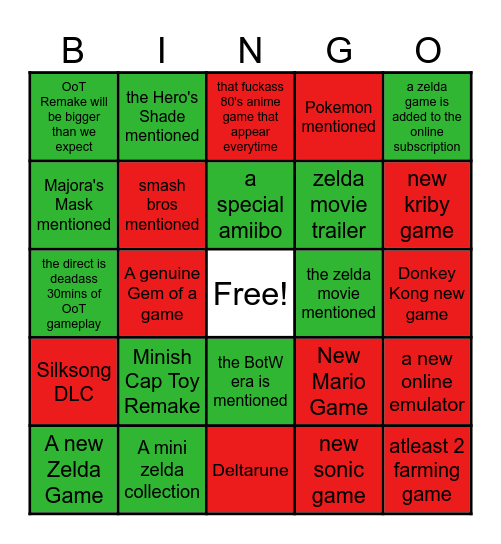 The September Directs Bingo Card