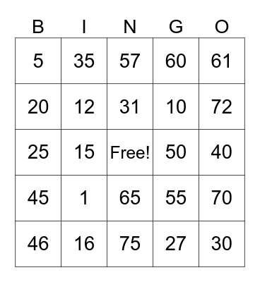 Untitled Bingo Card