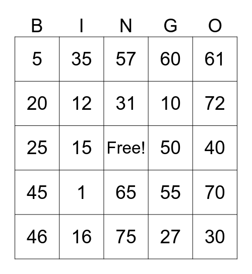 Untitled Bingo Card