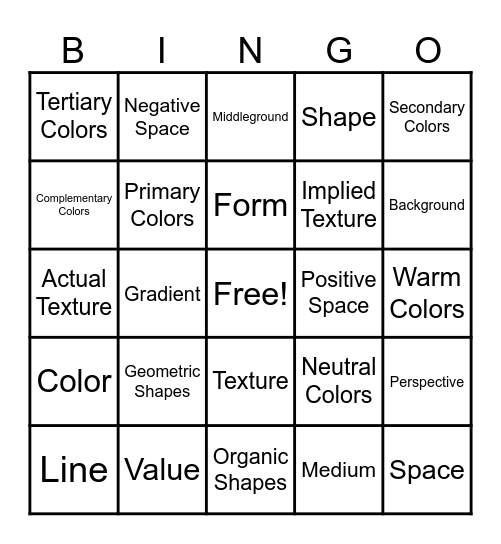 Elements of Art Bingo Card