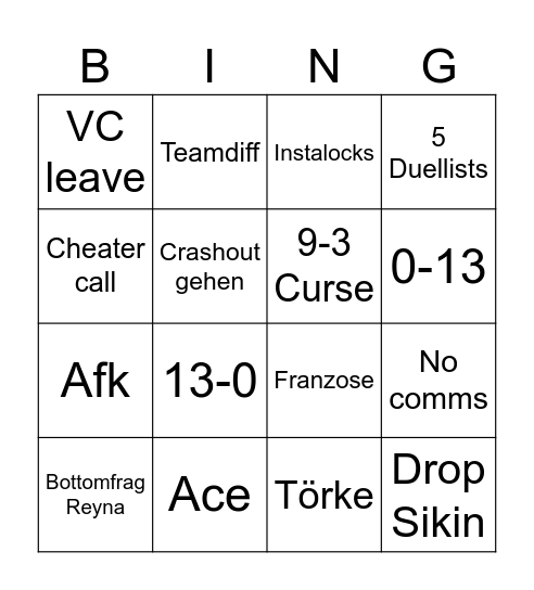 Valorant Bingo Card