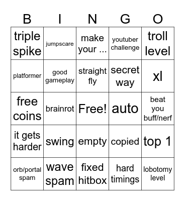 geometry dash bingo Card