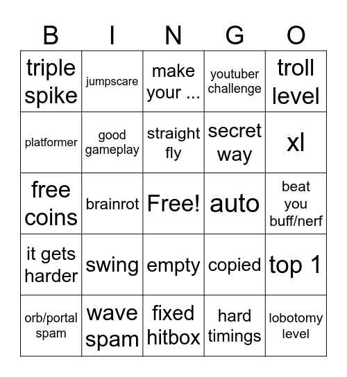geometry dash bingo Card
