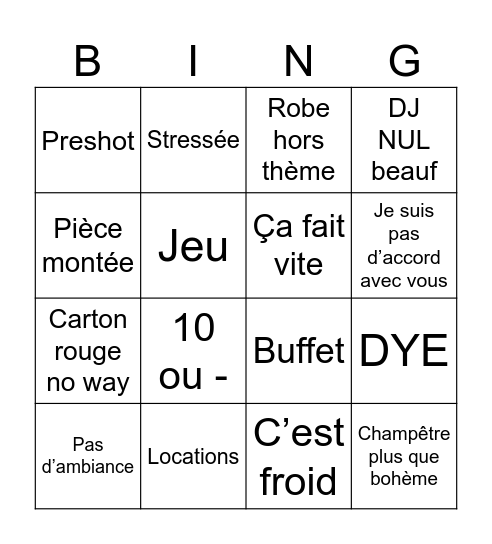Champêtre Bingo Card