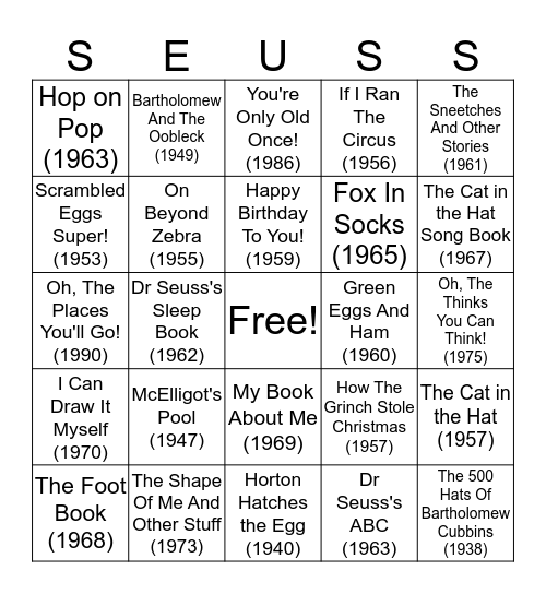 DR. SEUSS BINGO Card